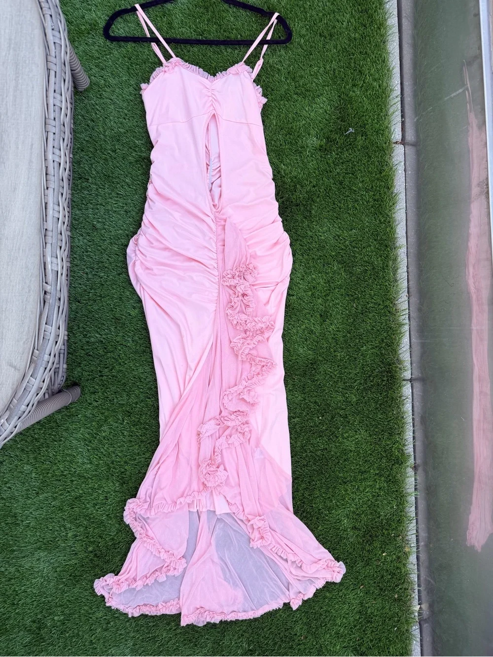 Pink Ruffle Cutout Maxi Dress - Picture 6 of 9